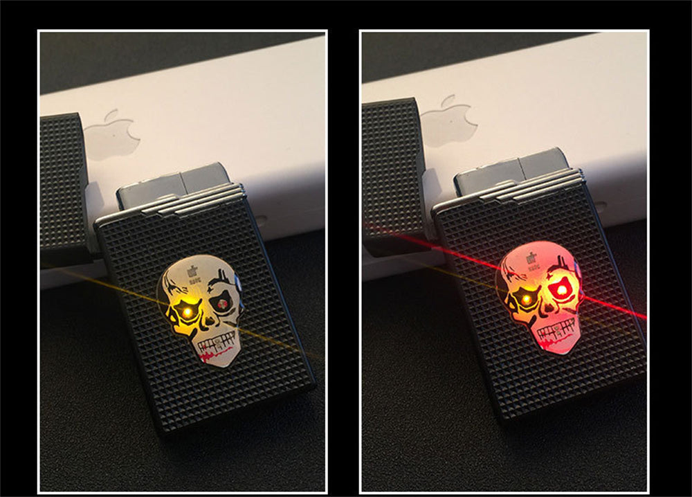 Skull with Flashing Lights Metal Windproof Refillable Butane Torch Lighter