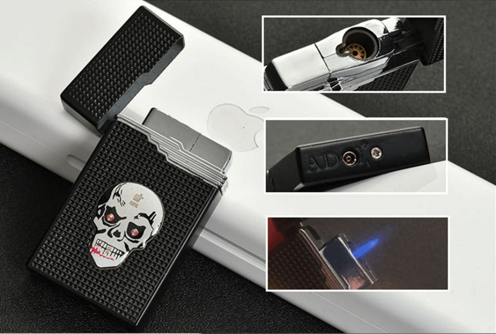 Skull with Flashing Lights Metal Windproof Refillable Butane Torch Lighter