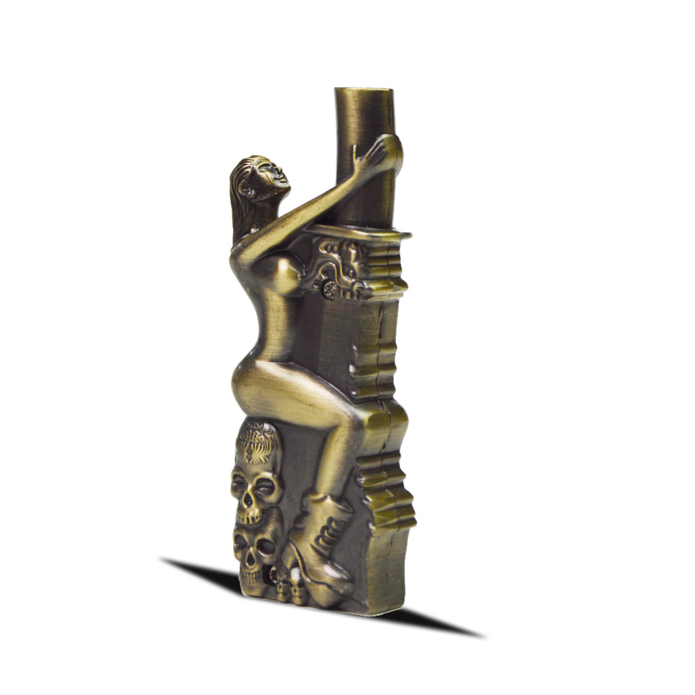 Vintage Inspired Metal Windproof Refillable Butane Torch Lighter with an Exotic Dancer - Antique Brass