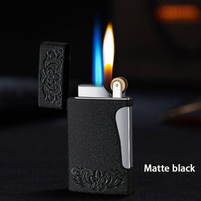 Dual Flame Refillable & Adjustable Butane Lighter - Flint Wheel Lighter - Black