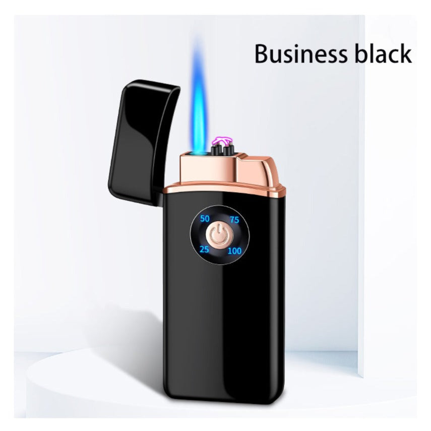 Dual Burner Butane Lighter With ARC burner, Plasma lighter - Refillable and adjustable flame - Black
