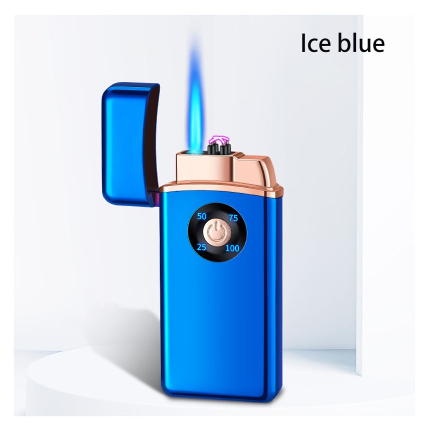 Dual Burner Butane Lighter With ARC burner, Plasma lighter - Refillable and adjustable flame - Blue