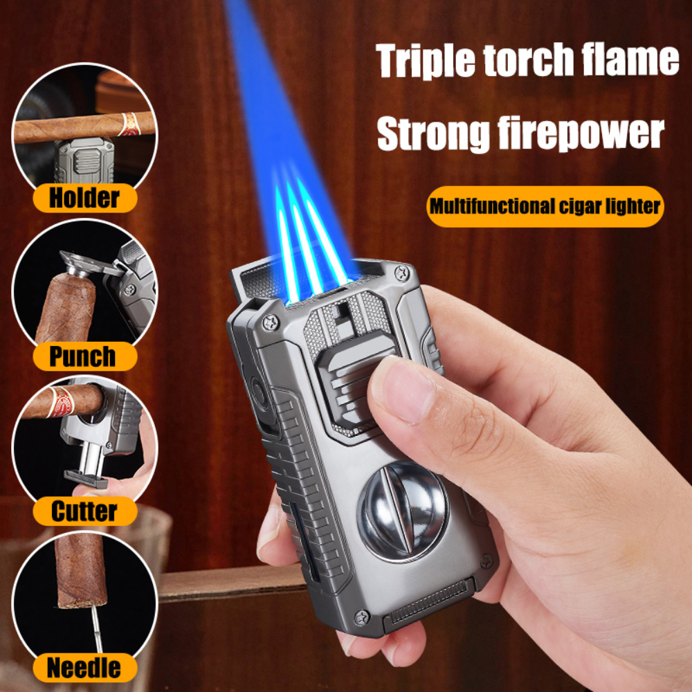 Rugged, Bold and Beautiful 5-in-1 Triple Torch Cigar Lighter