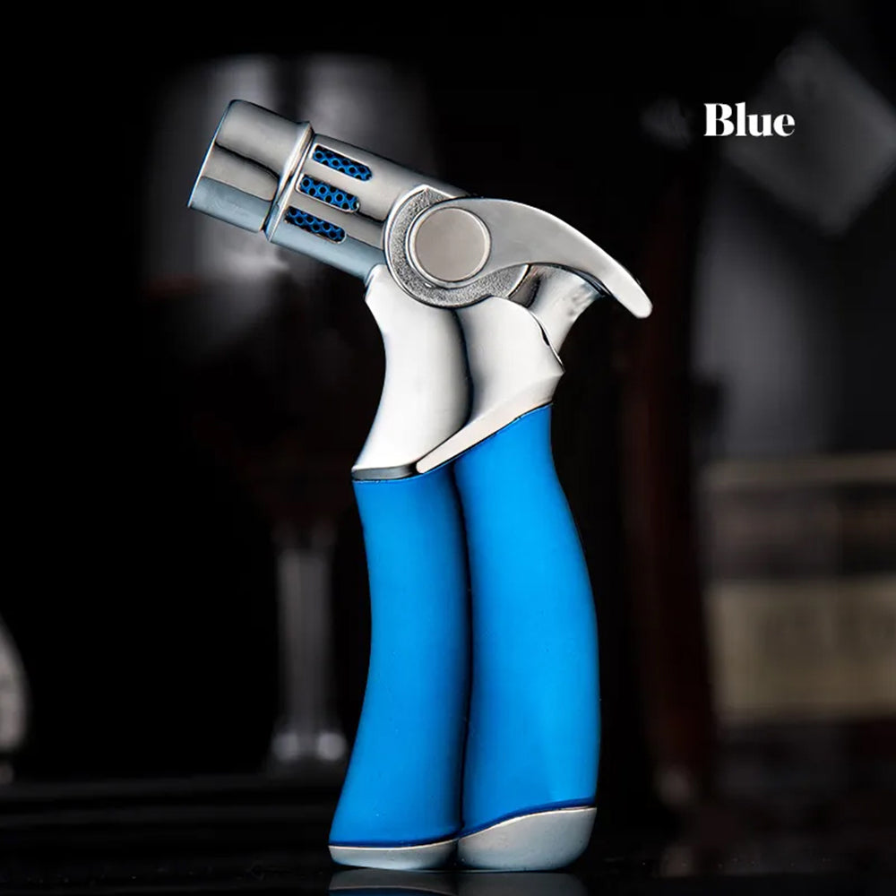 Quad Flame Pistol Style Refillable Butane Adjustable Jet Torch Lighter with an Ergonomically Friendly Thumb Ignition Button