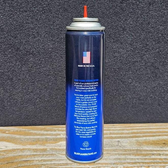 Butane fuel refill canister with American flag label