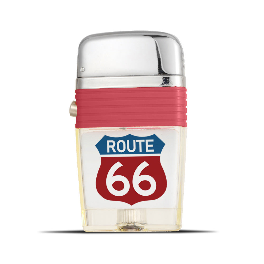 Route 66 Flint Wheel Lighter - Soft Flame Lighter - Crystal-Clear Vintage Lighter