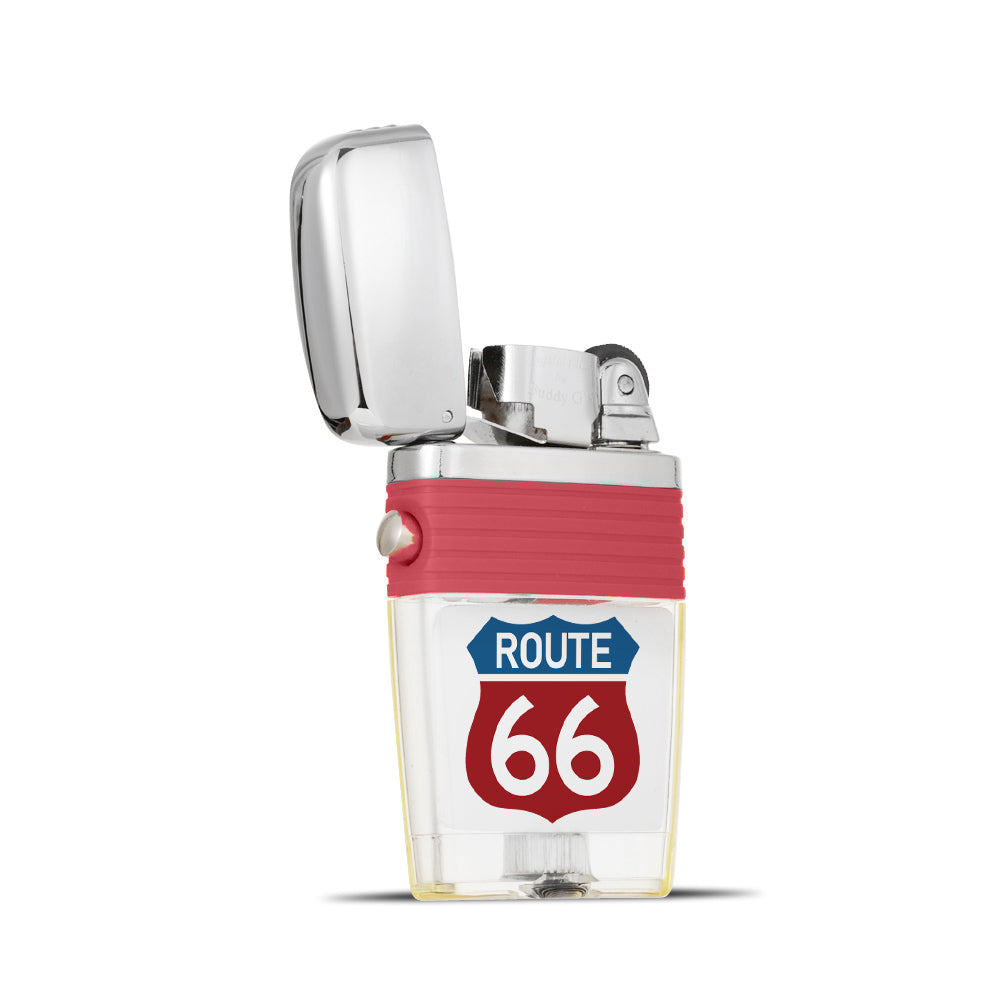 Route 66 Flint Wheel Lighter - Soft Flame Lighter - Crystal-Clear Vintage Lighter