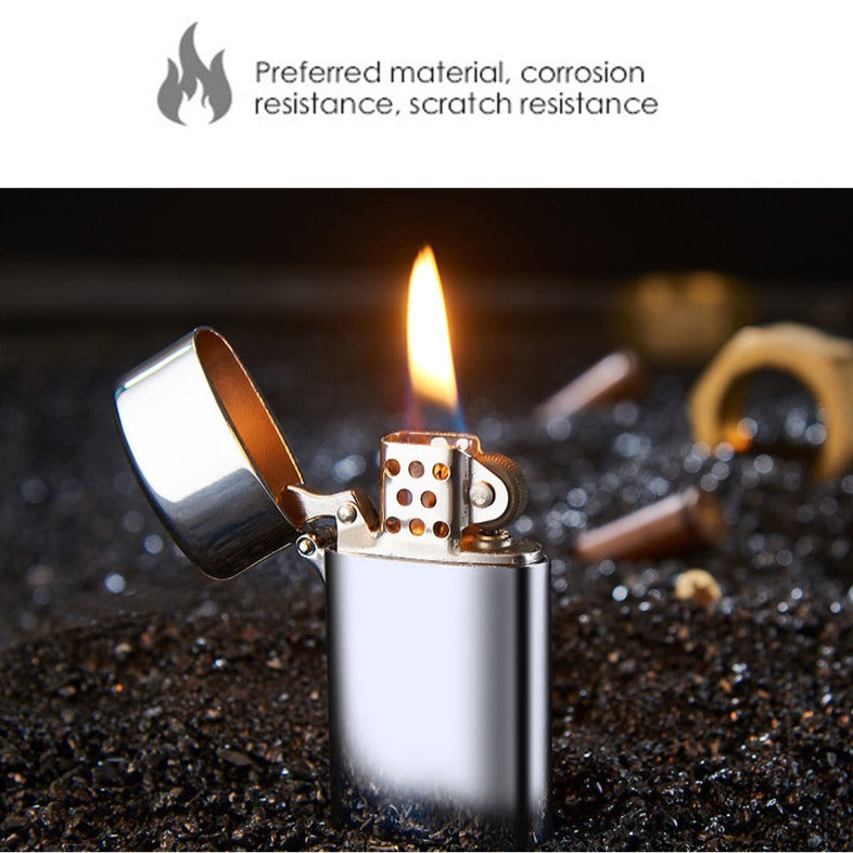 Vintage Inspired Metal Refillable Fluid Soft Flame Lighter - Oval Shape Lighter 