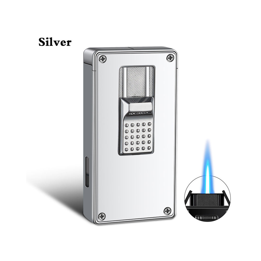 Elegant Vintage Metal Windproof Refillable Butane Torch Lighter with Futuristic Movable Flame Door