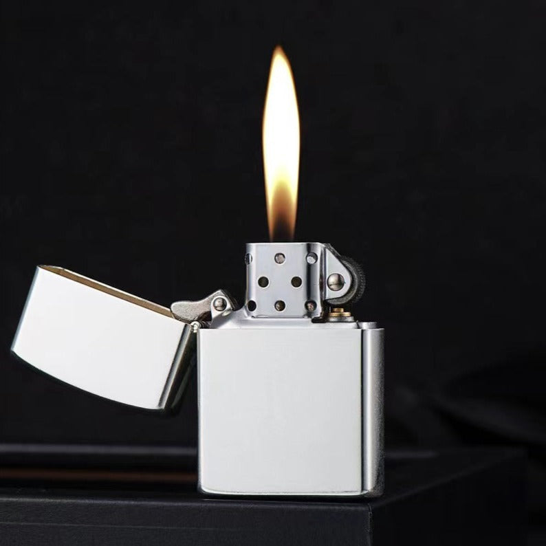 Vintage Inspired Metal Refillable Fluid Soft Flame Lighter with old fashioned flint and cotton wick 