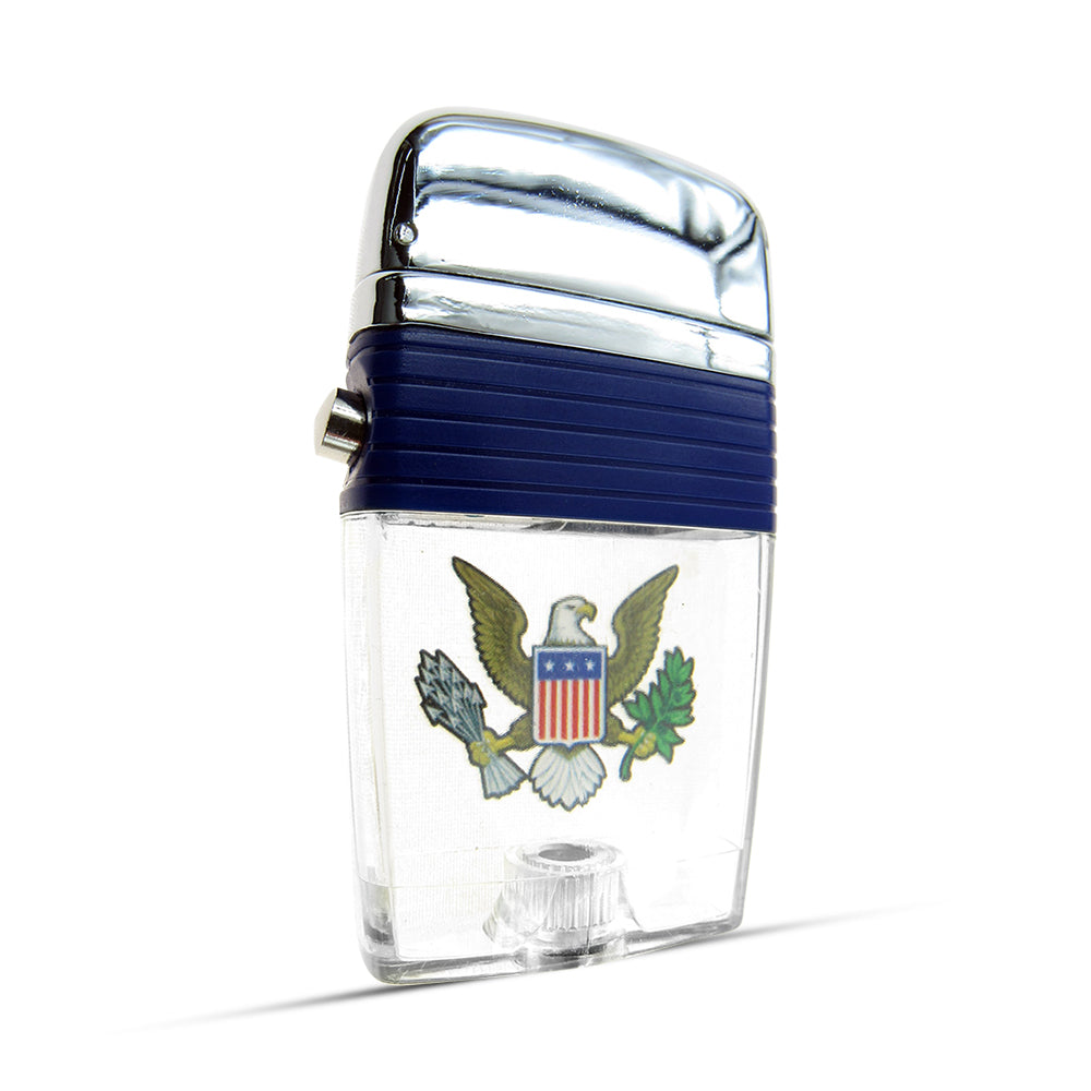 USA Coat of Arms Flint Wheel Lighter - Soft Flame Lighter - Crystal Clear Vintage Lighter