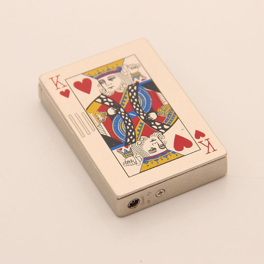 KING OF HEARTS Metal Playing Cards Lighter, Refillable Butane Torch Lighter with Flashlight