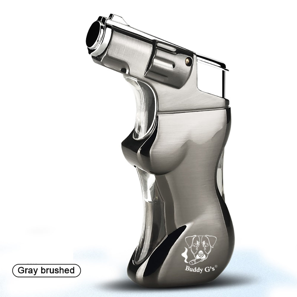 Metal Revolver Handgun Windproof Refillable Butane Torch Lighter with a Sexy Erotic Nude Lady