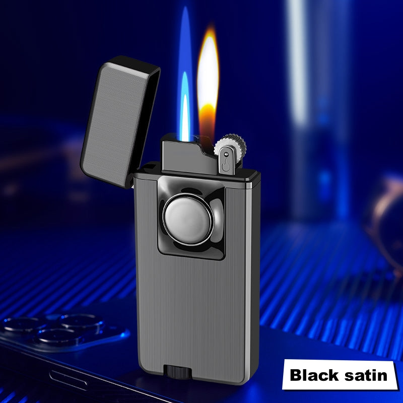 Dual Burner Refillable Butane Soft Flame and Jet Torch Lighter with Round Button - Black