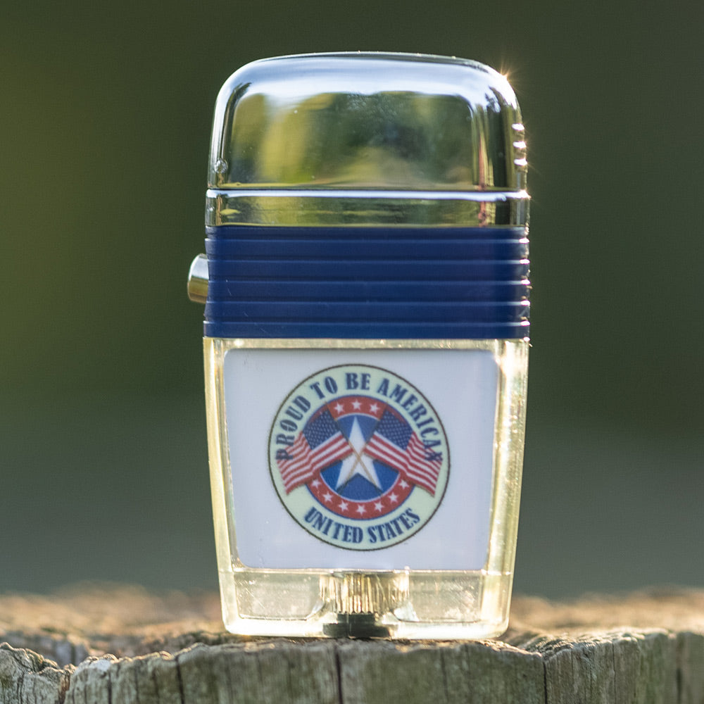 Proud to be American - Flint Wheel Lighter - Soft Flame Lighter - Crystal-Clear Vintage Lighter
