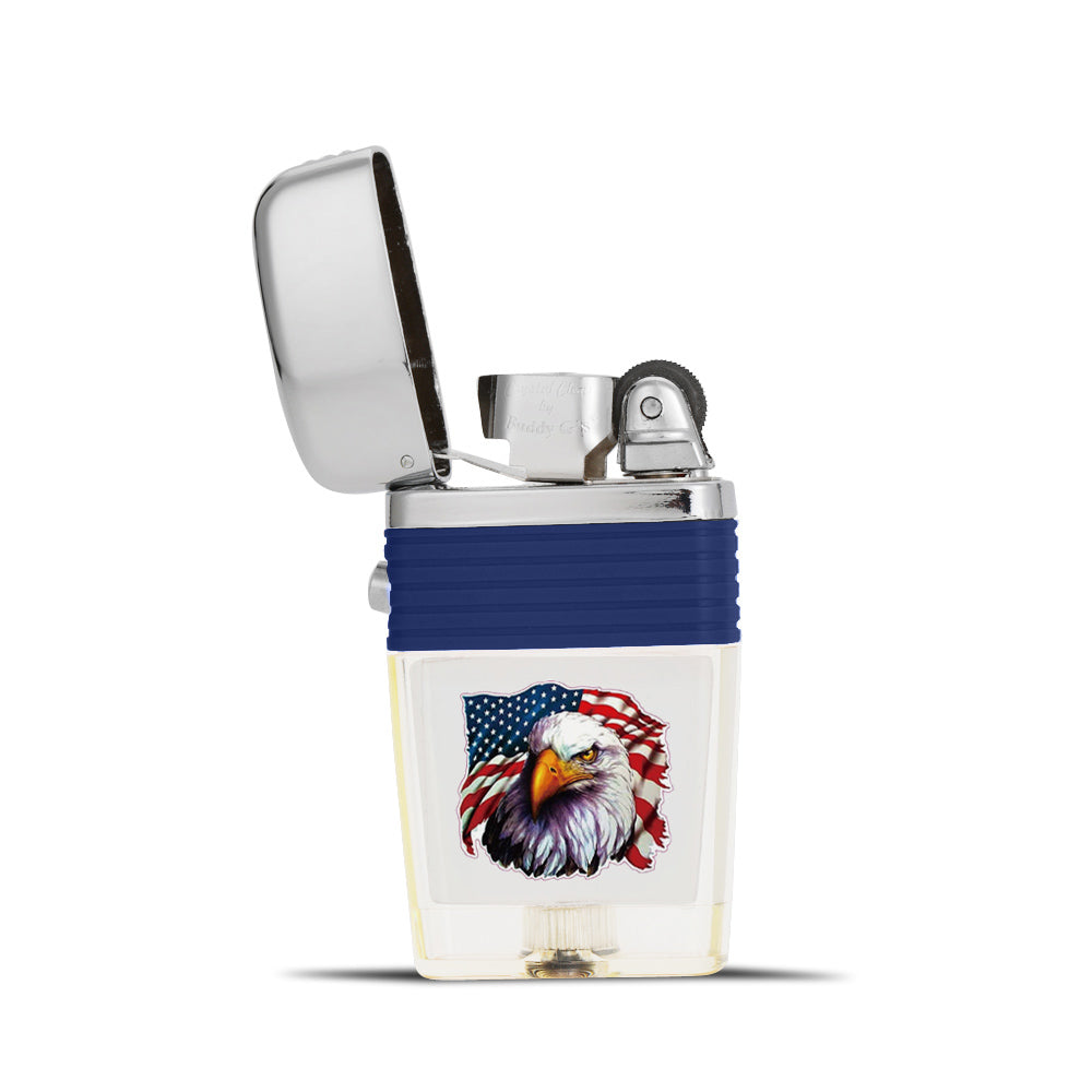 USA Flag with American Bald Eagle Flint Wheel Lighter - Soft Flame Lighter - Vintage Lighter