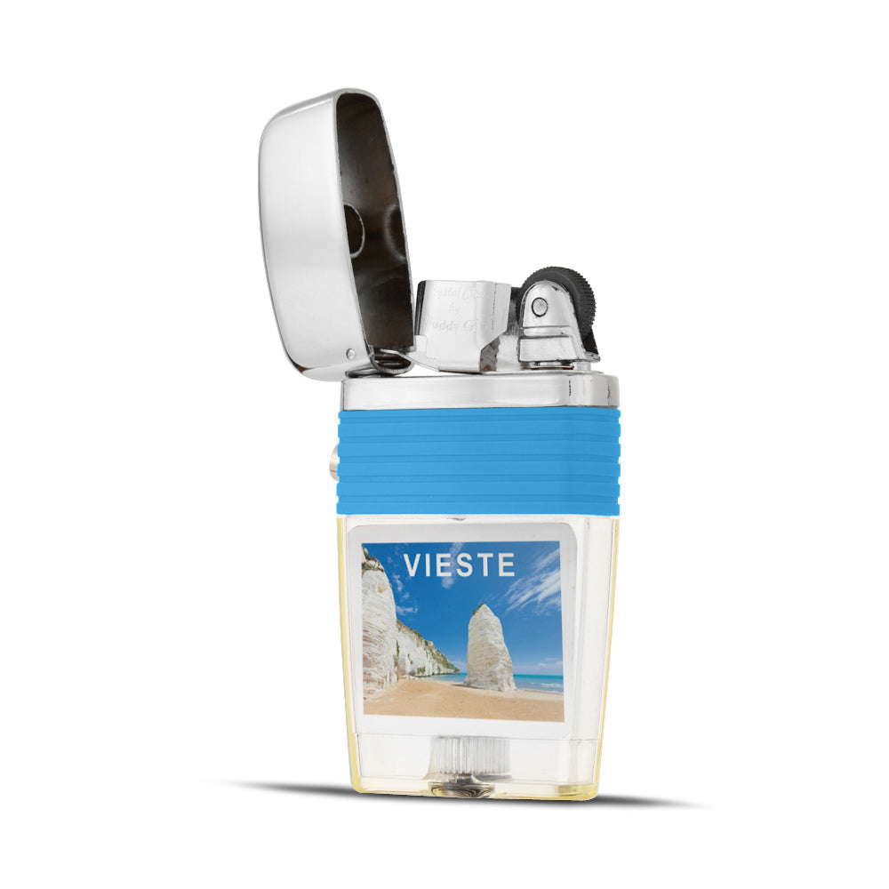 Vieste Pizzomuno Beach Flint Wheel Lighter - Soft Flame Lighter - Crystal Clear Vintage Lighter