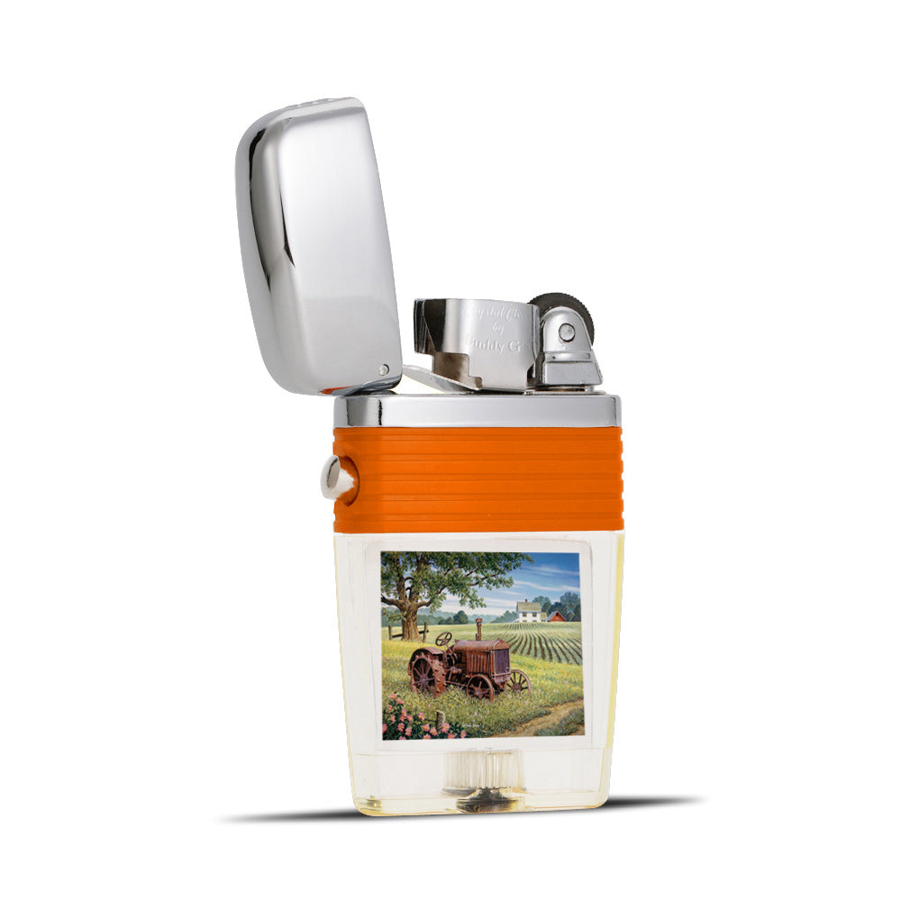 Rusty Tractor on a Farm Flint Wheel Lighter - Soft Flame Lighter - Crystal Clear Vintage Lighter