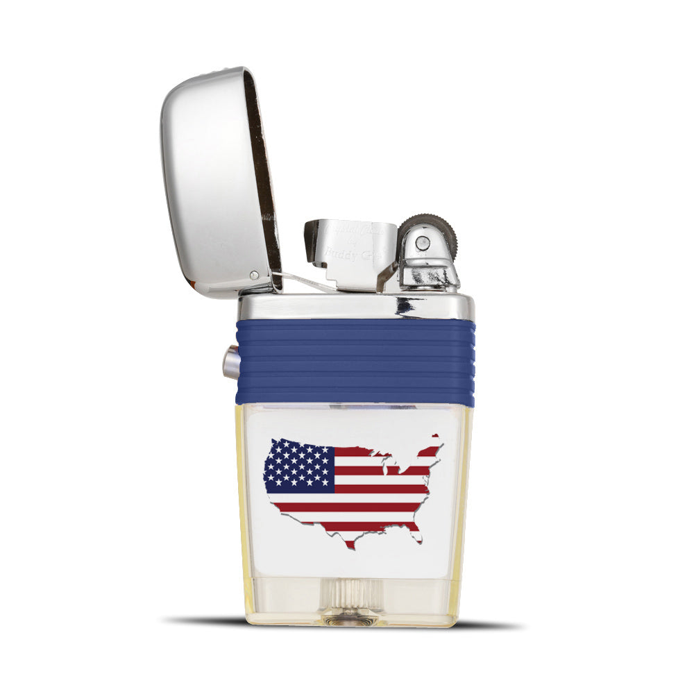 USA Flag on US Map Flint Wheel Lighter - Soft Flame Lighter - Crystal Clear Vintage Lighter