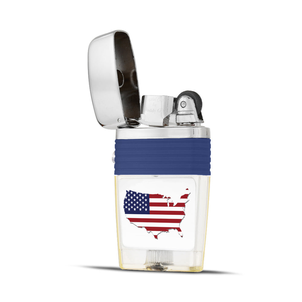 USA Flag on US Map Flint Wheel Lighter - Soft Flame Lighter - Crystal Clear Vintage Lighter