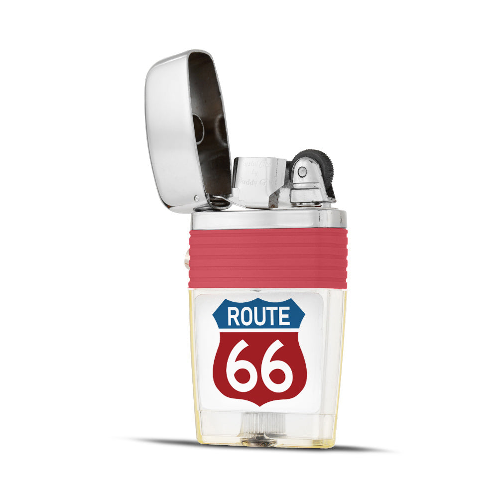 Route 66 Flint Wheel Lighter Lighter - Soft Flame Lighter - Crystal-Clear Vintage Lighter