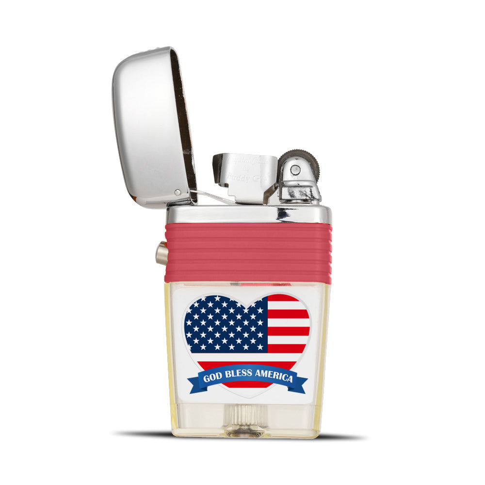 God Bless America Heart Flag - Soft Flame Lighter - Crystal Clear Vintage Lighter