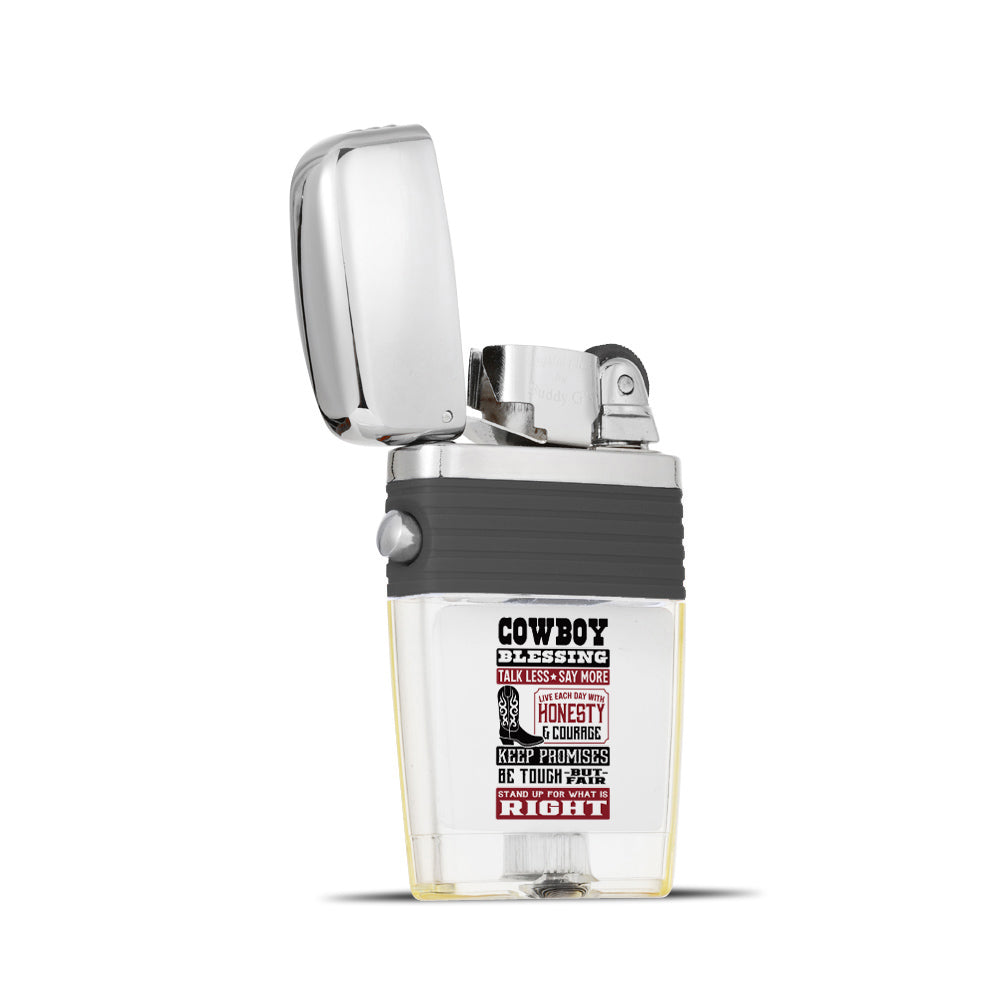Cowboy Blessing Flint Wheel Lighter - Soft Flame Lighter - Crystal Clear Vintage Lighter
