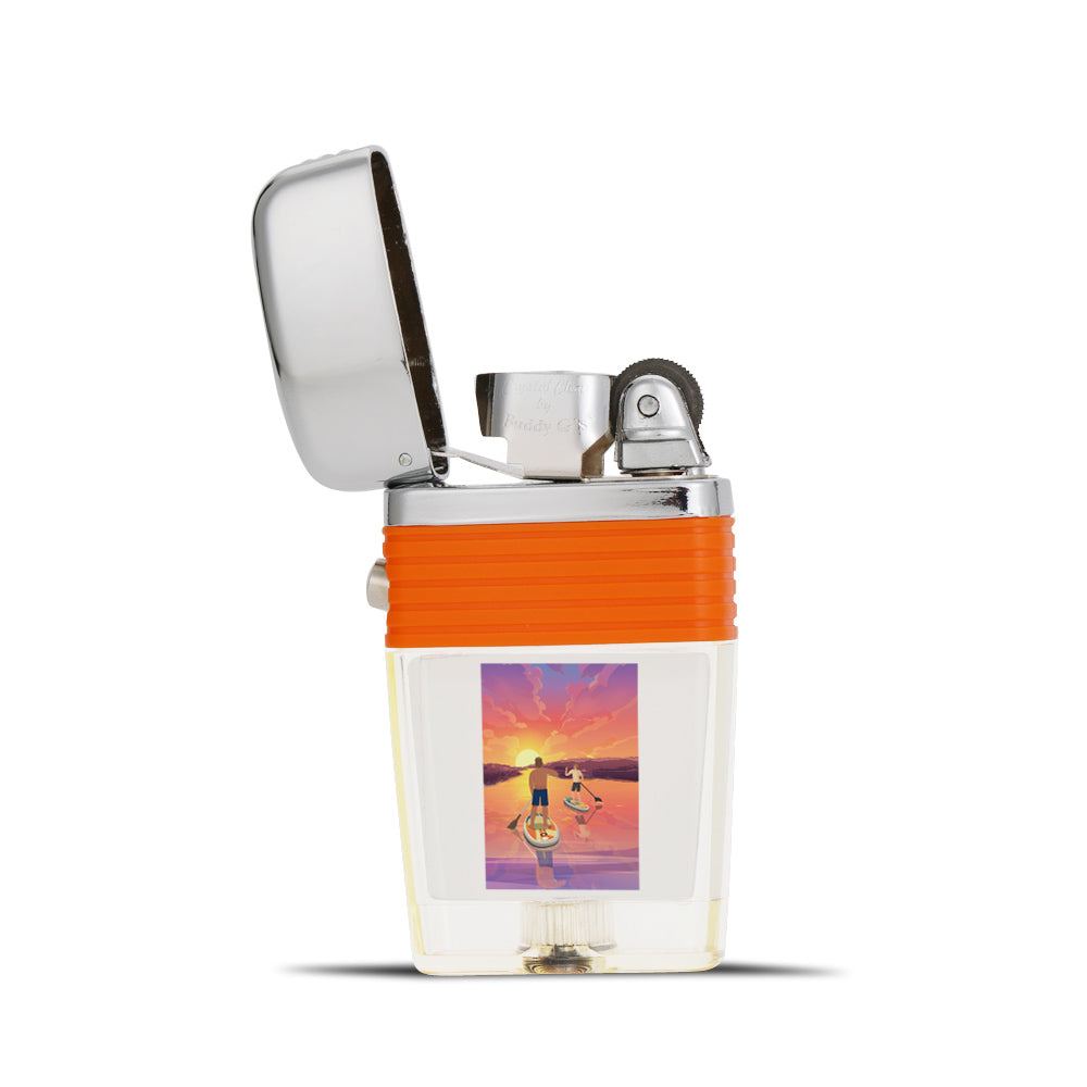 Paddleboarders on Sunset Lake Lighter - Soft Flame Lighter - Crystal Clear Vintage Lighter
