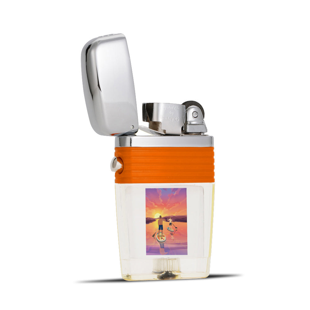 Paddleboarders on Sunset Lake Lighter - Soft Flame Lighter - Crystal Clear Vintage Lighter