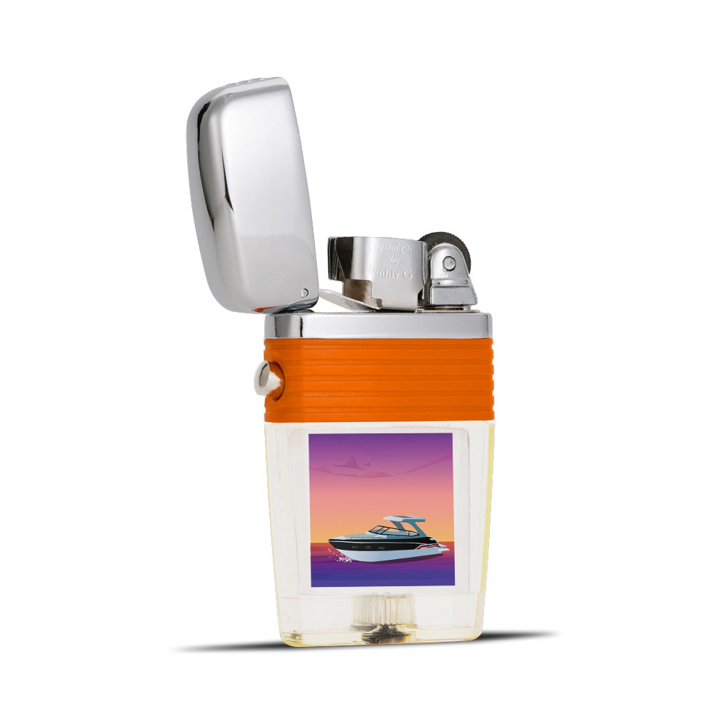 Powerboat on the Ocean Flint Wheel Lighter - Soft Flame Lighter - Crystal Clear Vintage Lighter
