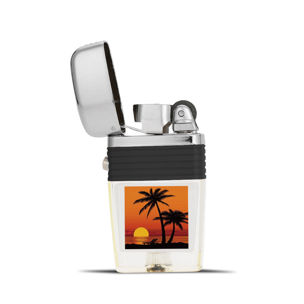 Sunset Silhouette on the Beach Flint Wheel Lighter - Soft Flame Lighter - Vintage Lighter