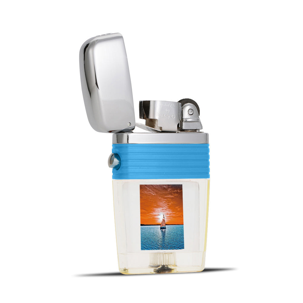 Sailboat into the Sunset Flint Wheel Lighter - Soft Flame Lighter - Crystal Clear Vintage Lighter