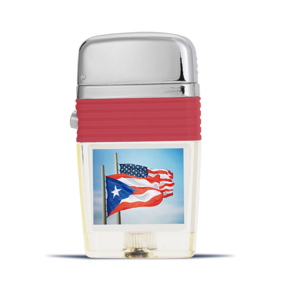 USA and Puerto Rico Flying Flags Flint Wheel Lighter - Soft Flame Lighter - Vintage Lighter
