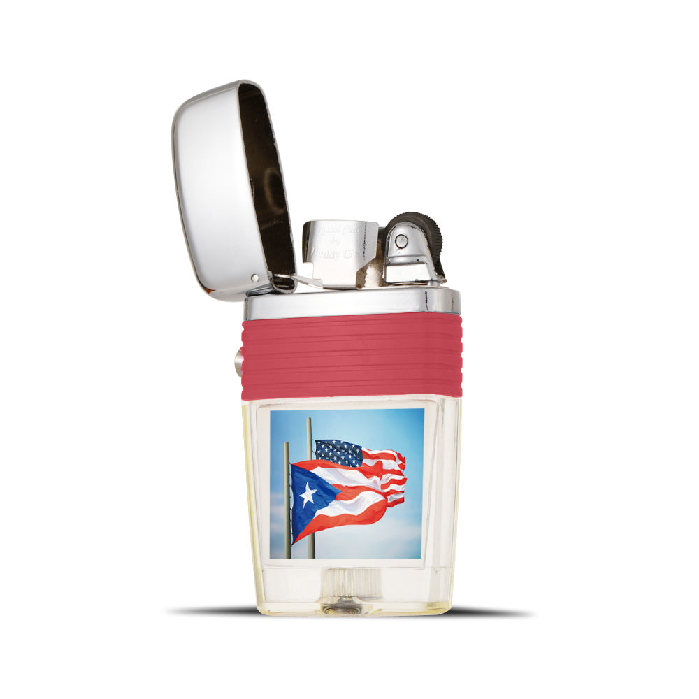 USA and Puerto Rico Flying Flags Flint Wheel Lighter - Soft Flame Lighter - Vintage Lighter
