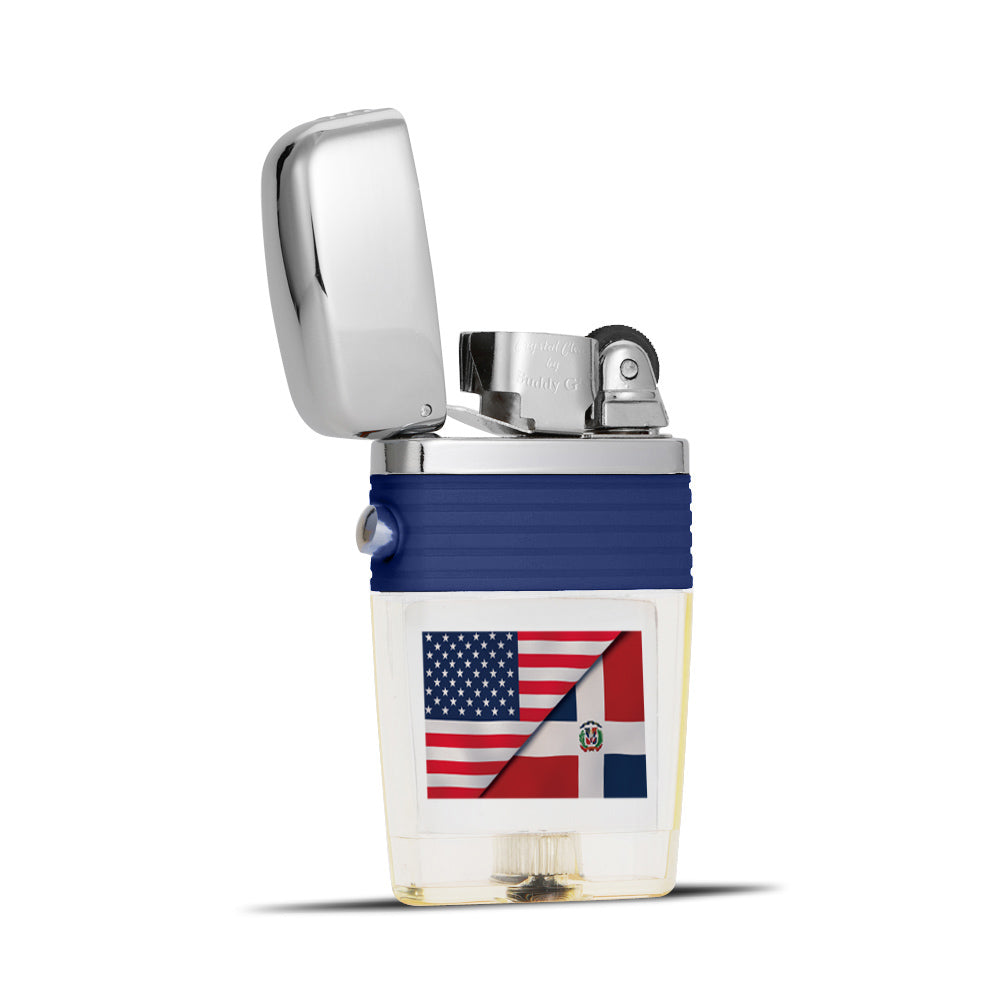 USA and Dominican Republic Flags Flint Wheel Lighter - Soft Flame Lighter - Vintage Lighter