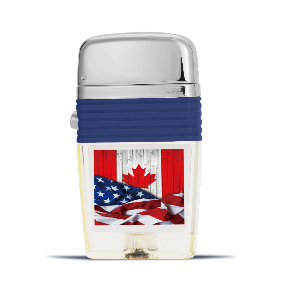USA and Canada Flags Flint Wheel Lighter - Soft Flame Lighter - Crystal Clear Vintage Lighter