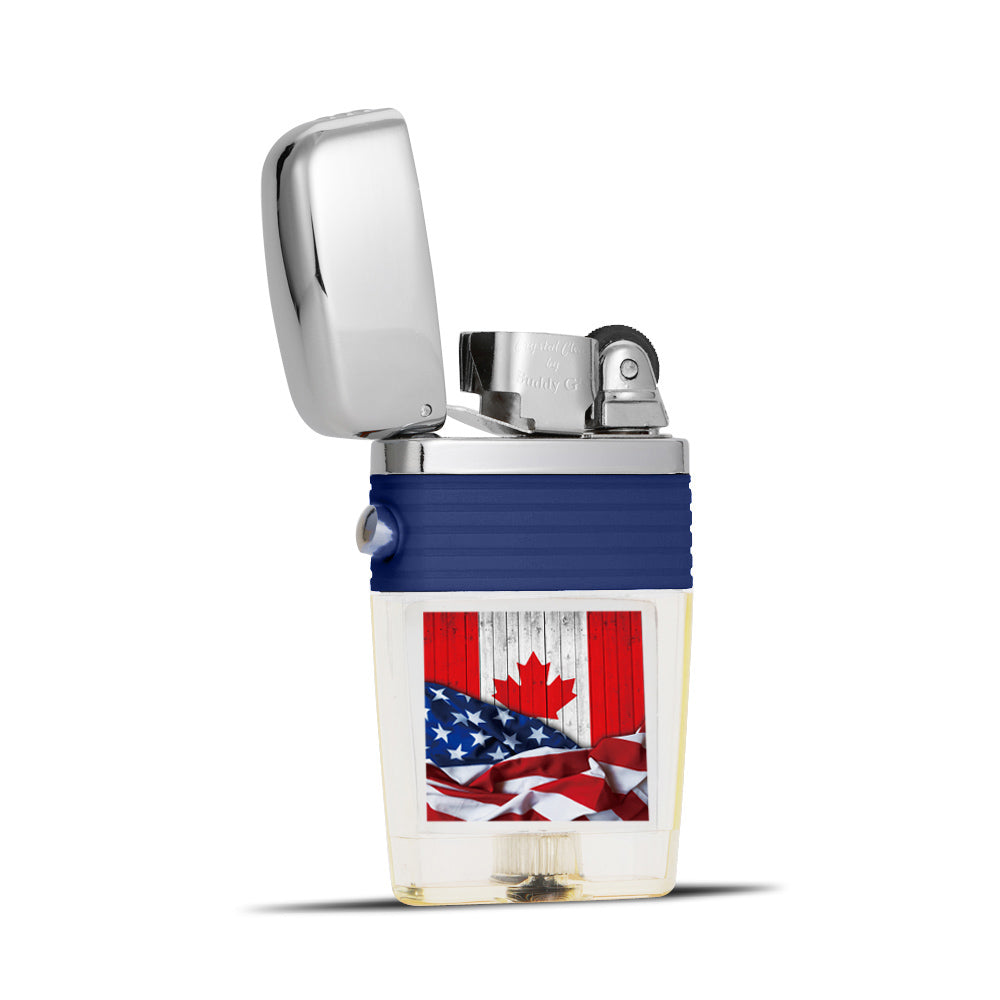 USA and Canada Flags Flint Wheel Lighter - Soft Flame Lighter - Crystal Clear Vintage Lighter