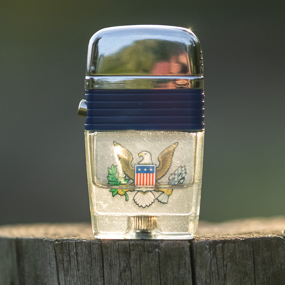 USA Coat of Arms Flint Wheel Lighter - Soft Flame Lighter - Crystal Clear Vintage Lighter