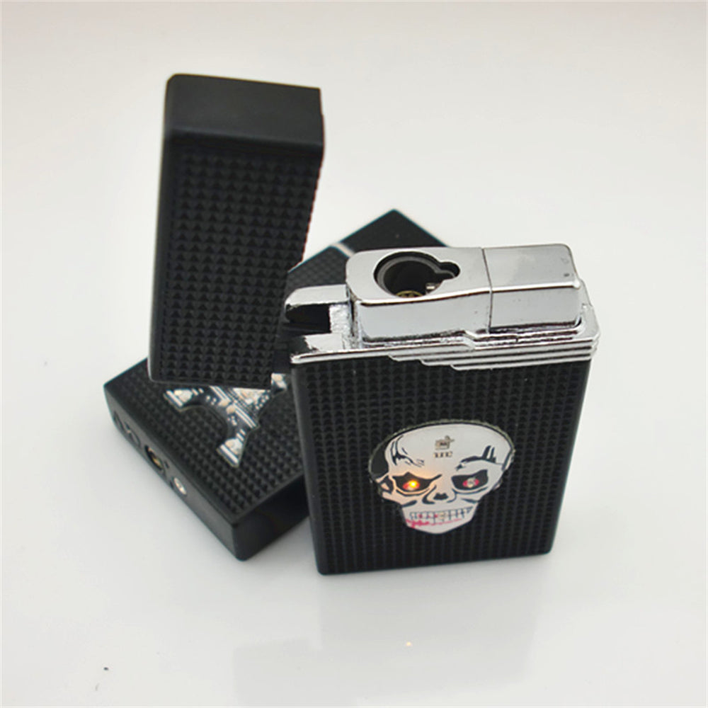 Skull with Flashing Lights Metal Windproof Refillable Butane Torch Lighter