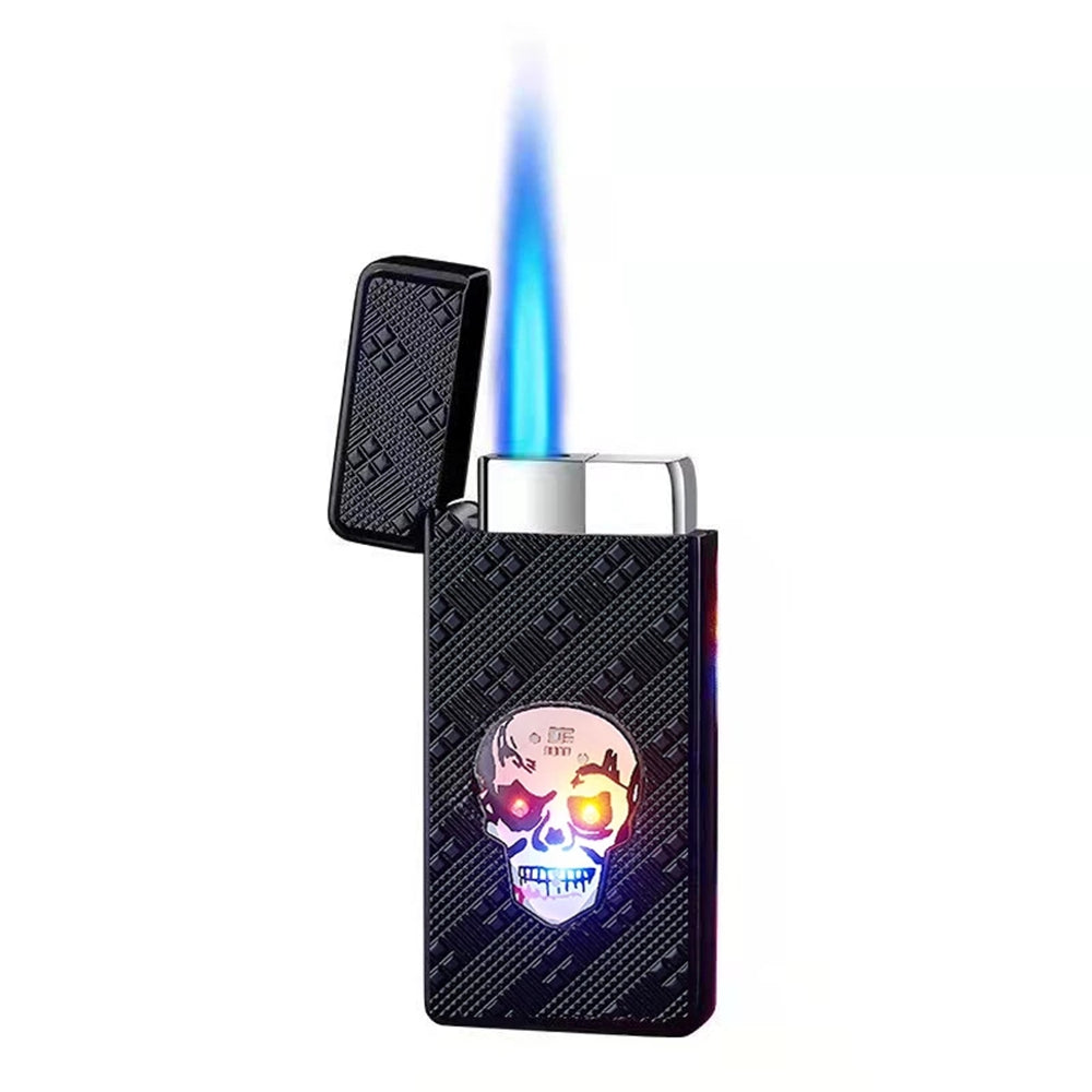 Skull with Flashing Lights Metal Windproof Refillable Butane Torch Lighter